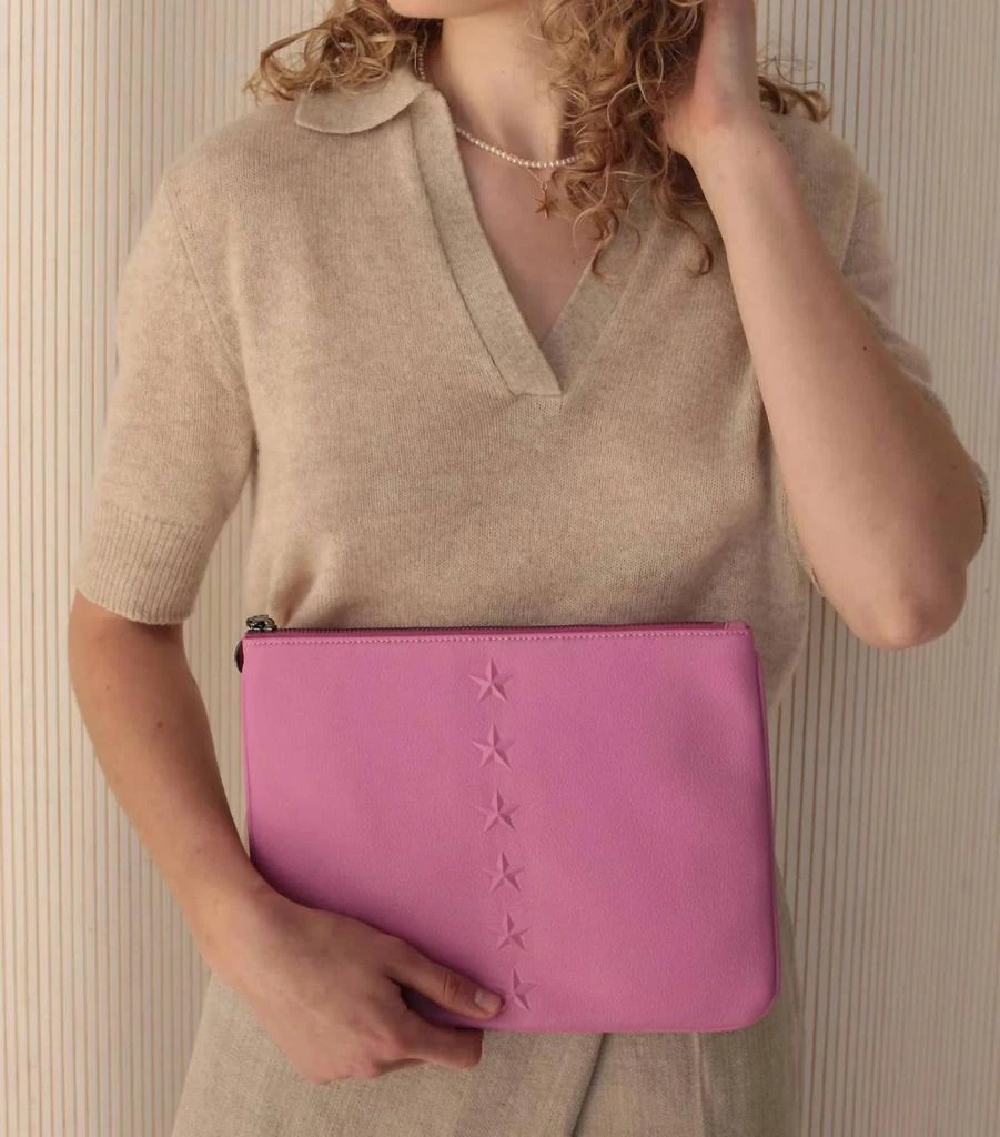 Ela Handbags Vegan Editor's Star Pouch In Pink 3