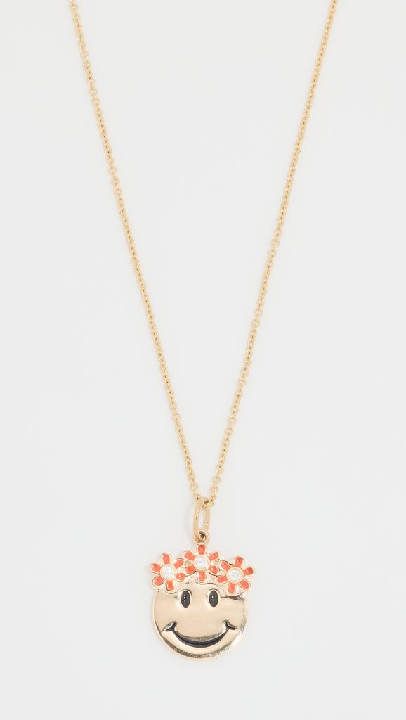 Sydney Evan Flower Crown Happy Face Charm Necklace