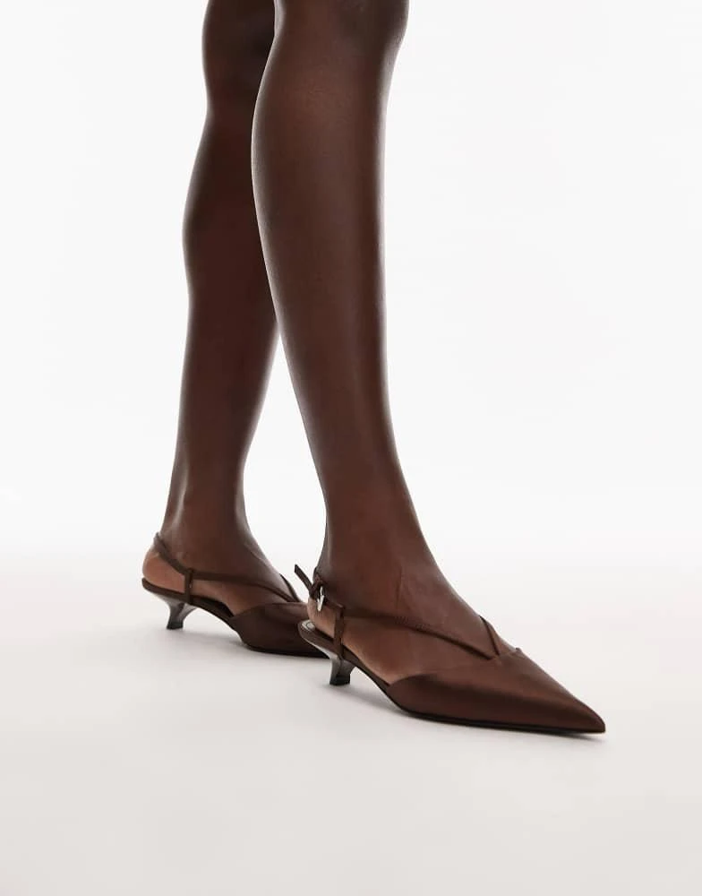 Mango Mango satin pointed kitten heel in brown 3