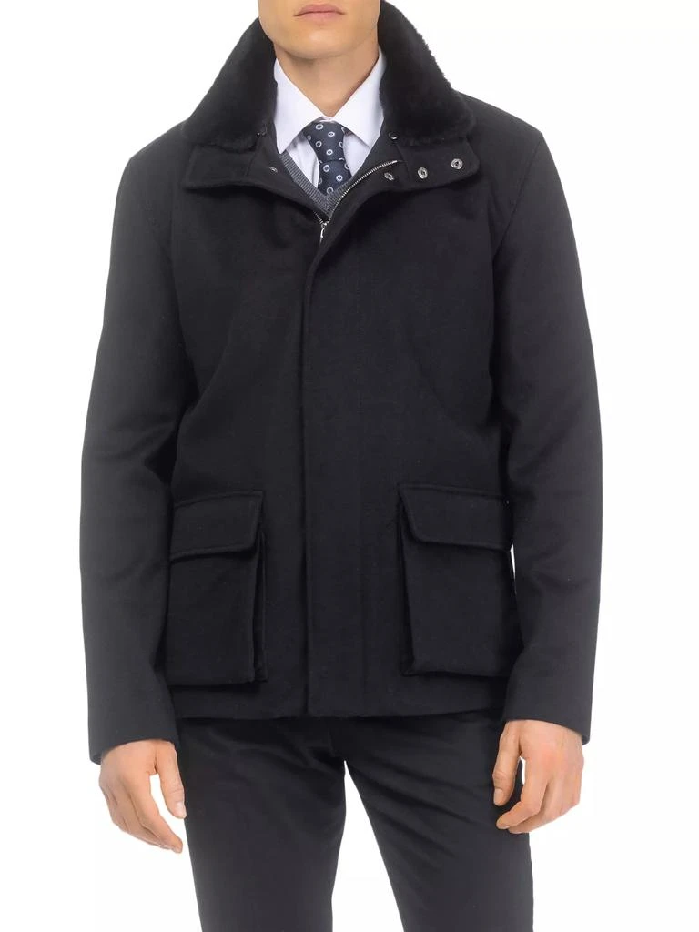 Gorski Wool Jacket with Detachable Merino Shearling Lamb Collar 3