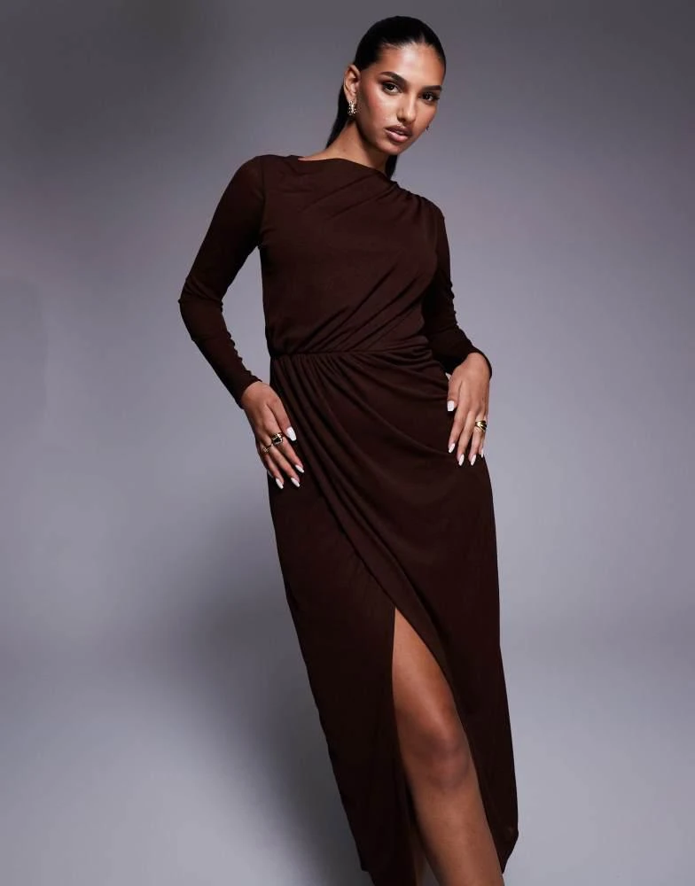 asos brown midi dress ASOS DESIGN strappy bodycon 90s neckline cami midi dress in dark brown