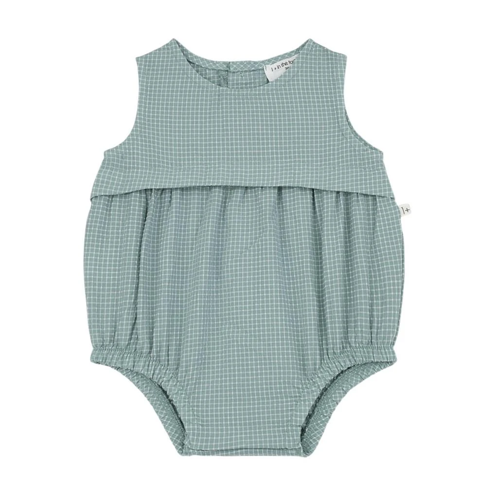 One More In the Family Kids Ugo Check Romper In Shark