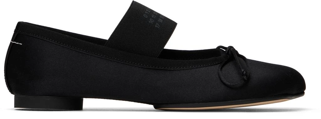 MM6 Black Satin Anatomic Logo Ballerina Flats 1