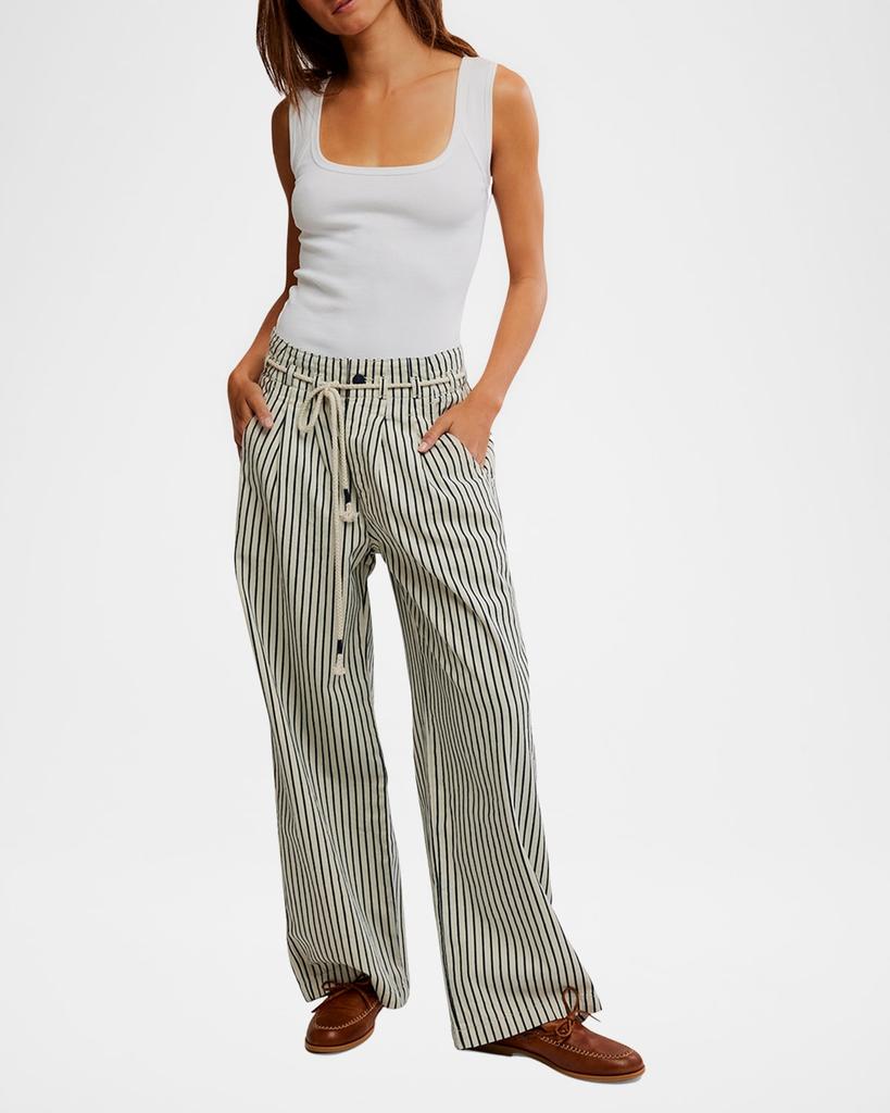 Free People Dakota Striped Cinched Pull-On Jeans