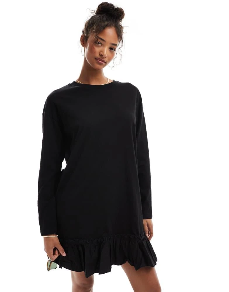 miss selfridge t shirt dress Miss Selfridge cutwork hem T-shirt dress in olive