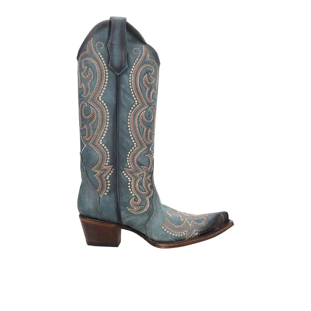 Corral Boots Blue Jean Embroidered Snip Toe Pull On Cowboy Boots