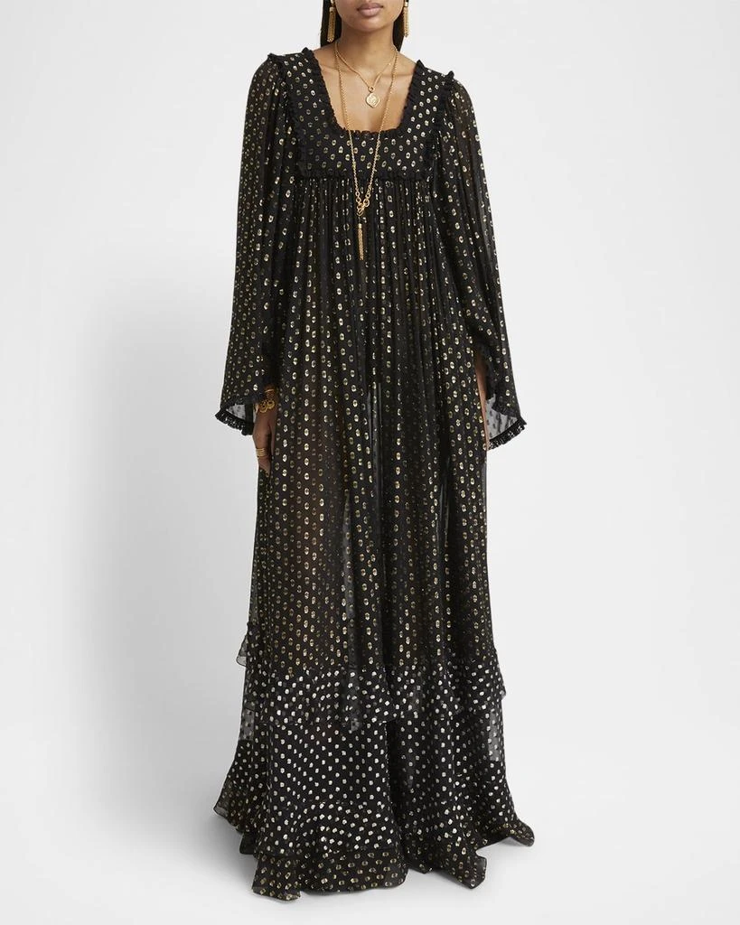Chloé Metallic Polka-Dot Long-Sleeve Maxi Dress 2