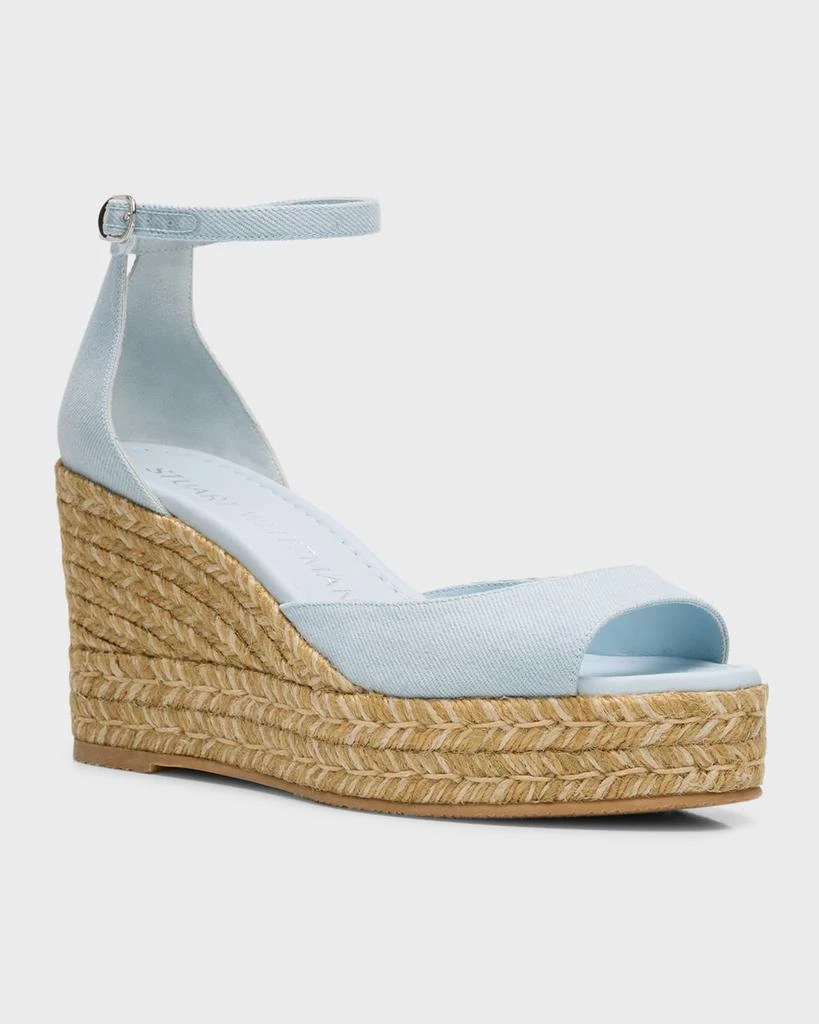 Stuart Weitzman Nudista Denim Ankle-Strap Wedge Espadrilles 3