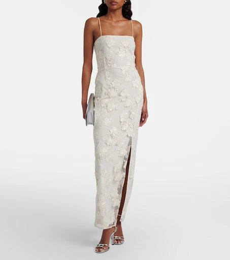 rotate beaded strapless maxi dress Lavender Plunging-V Beaded Lace Wedding Dress – MakerryBridal main image 0