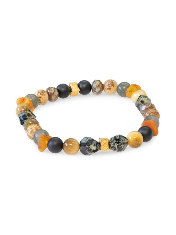 Jean Claude Spiritual Mantra Mix Goldplated Vermeil, Sterling Silver & Multi-Stone Stretch Bracelet
