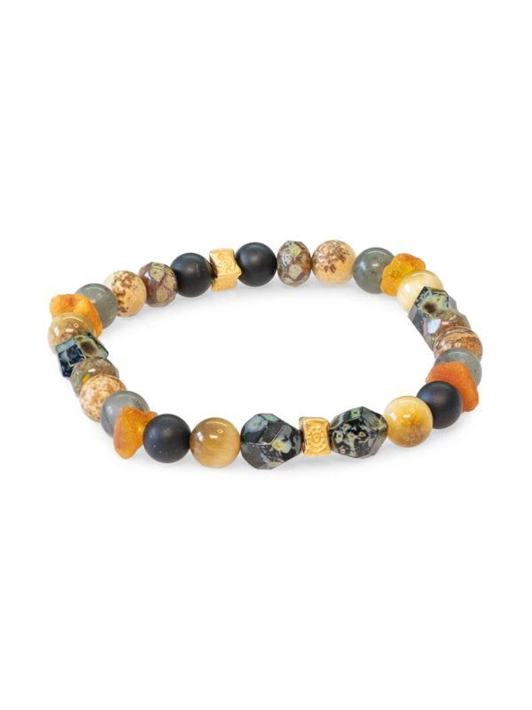 Jean Claude Spiritual Mantra Mix Goldplated Vermeil, Sterling Silver & Multi-Stone Stretch Bracelet 1