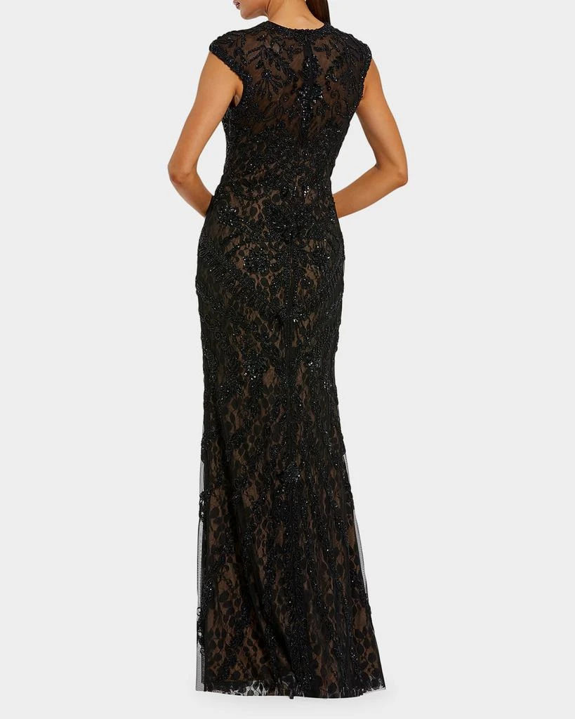 Mac Duggal Beaded Lace Cap-Sleeve Column Gown 3