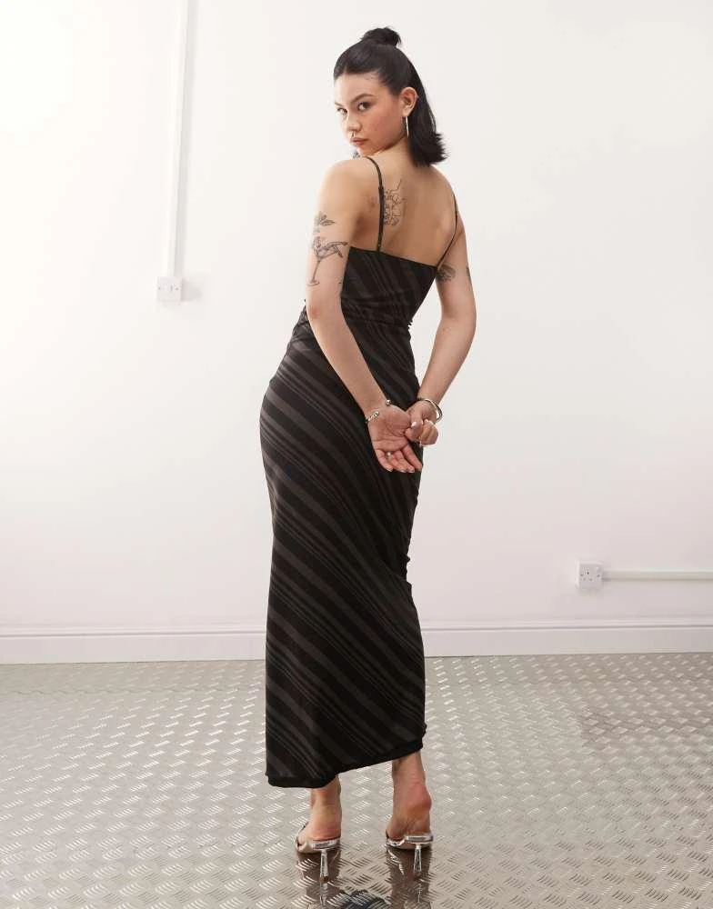 Motel Motel darsih striped mesh cami maxi dress in dark grey 4
