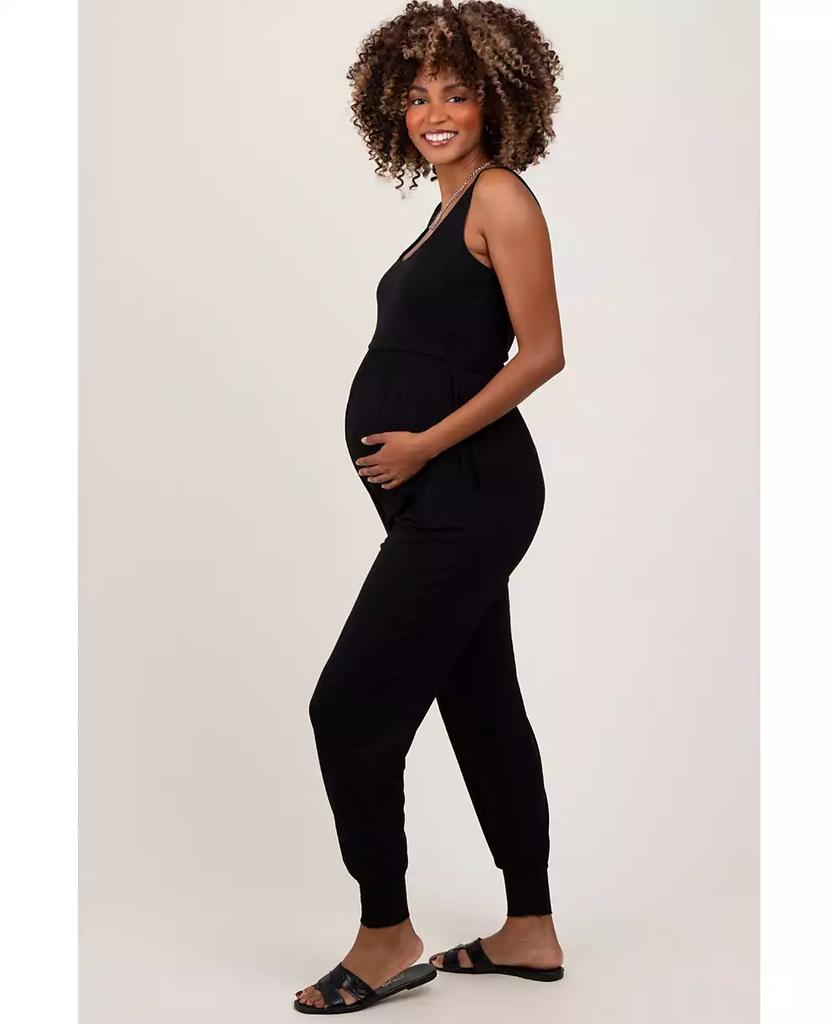 Pinkblush Maternity Black Scoop Neck Sleeveless Jogger Jumpsuit