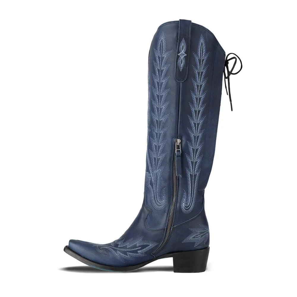 LANE Lexington Knee High Corset Embroidered Snip Toe Zippered Cowboy Boots 3