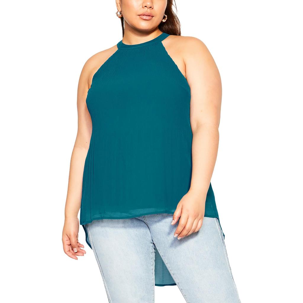 City Chic Plus Womens Sleeveless Pleated Halter Top