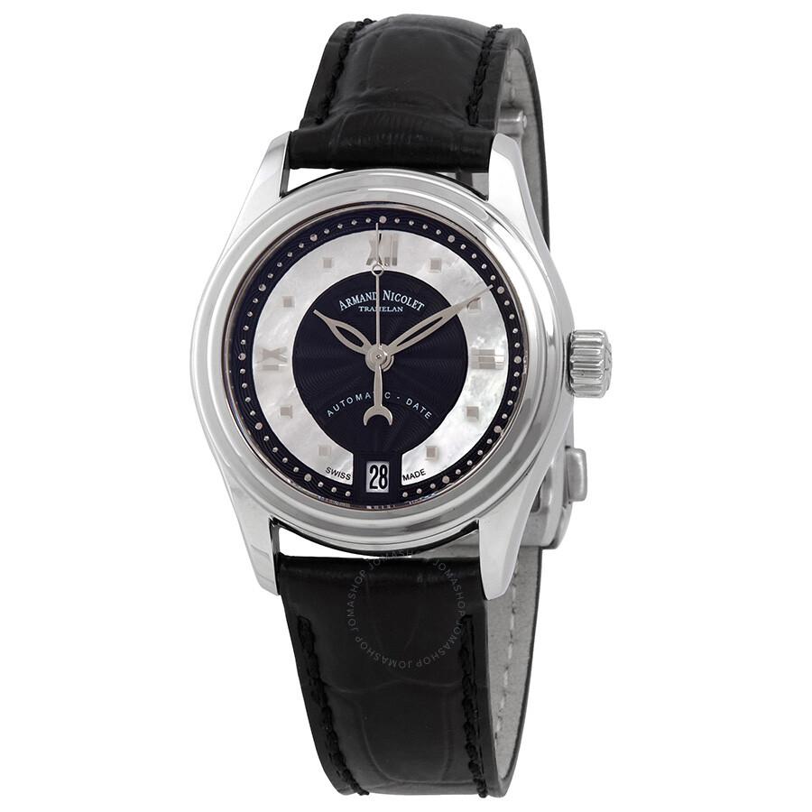 Armand Nicolet M03-2 Automatic Black Guilloche and White Mother of Pearl  Dial Ladies Watch A151AAA-NN-P882NR8