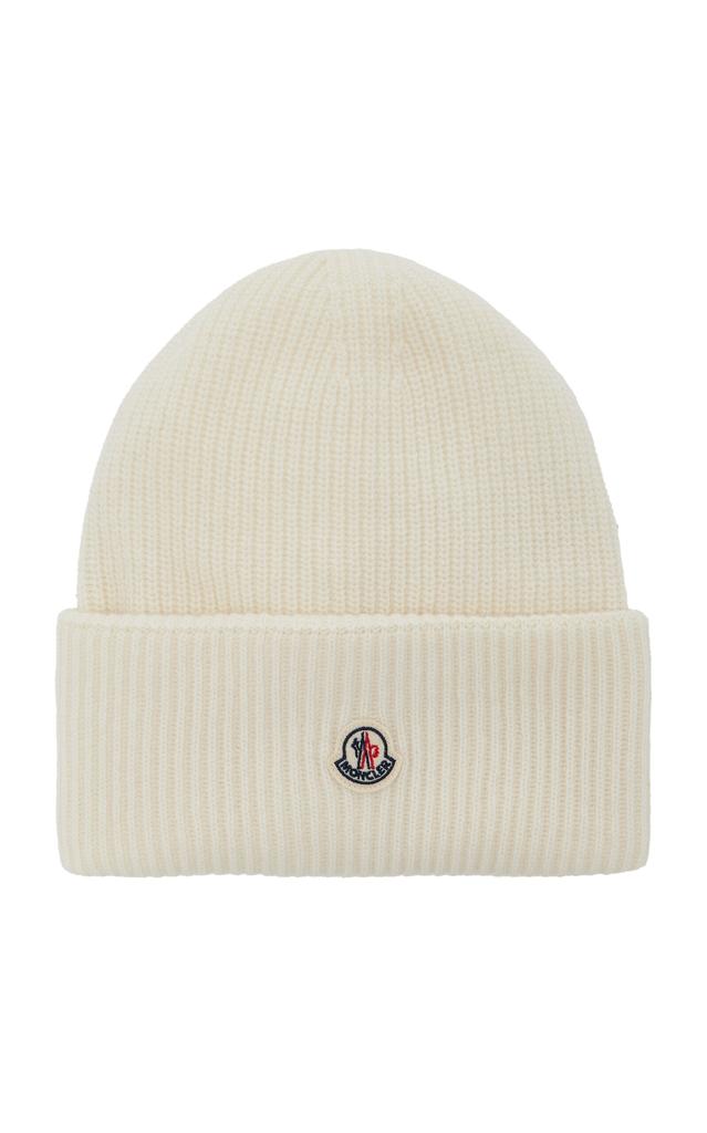 Moncler Moncler - Ribbed-Knit Wool Beanie - White - OS - Moda Operandi