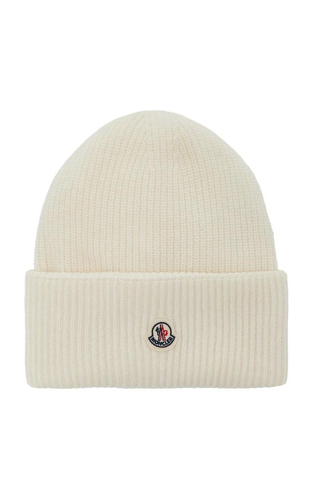 Moncler Moncler - Ribbed-Knit Wool Beanie - White - OS - Moda Operandi 1