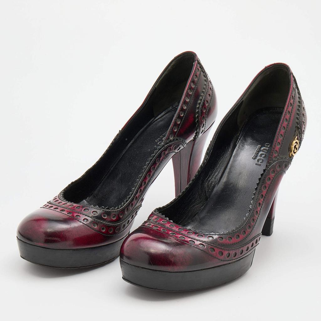 Gucci Gucci Black/Red Two-Tone Brogue Leather Platform Pumps Size 40.5