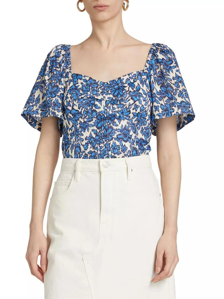 Tanya Taylor Bleecker Floral Flutter-Sleeve Blouse 3