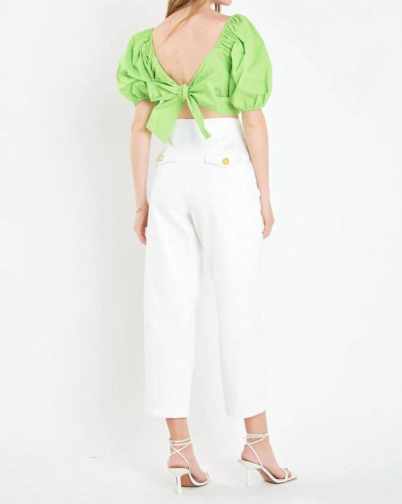 English Factory Puff Sleeve Top With Back Bow In Green 3