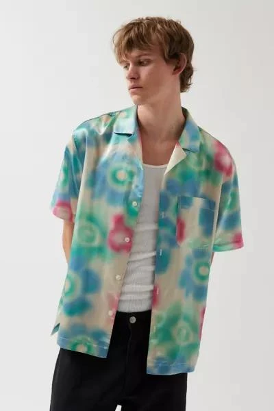 Urban Outfitters UO Abstract Pattern Satin Short Sleeve Button-Down Shirt 1