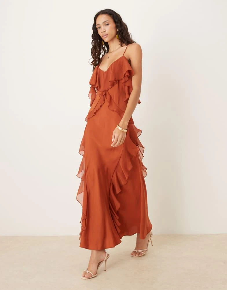 knee length dresses for ladies Campbell Ruffle Draped Maxi Dress | Espresso | Dresses main image 0