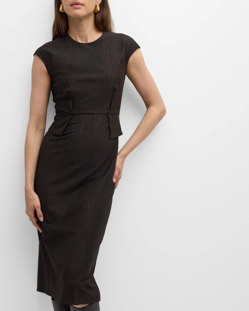 St. John Pinstripe Jersey Cap-Sleeve Peplum Midi Dress 7
