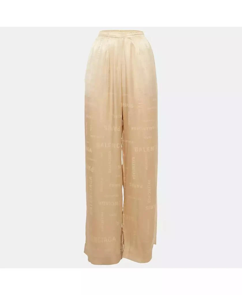 Pre-Owned Balenciaga Women
s Beige Logo Jacquard Satin Trousers