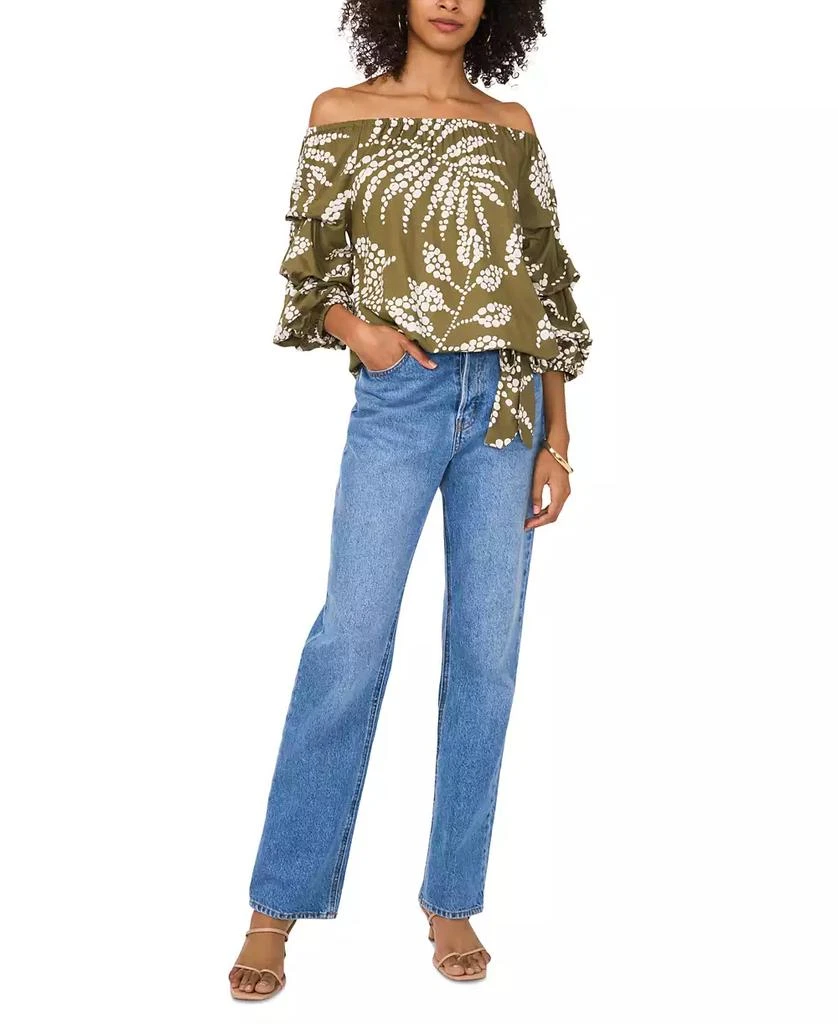 Vince Camuto Women's Tropical-Print Off-The-Shoulder Bubble 3/4-Sleeve Tie-Front Blouse 3