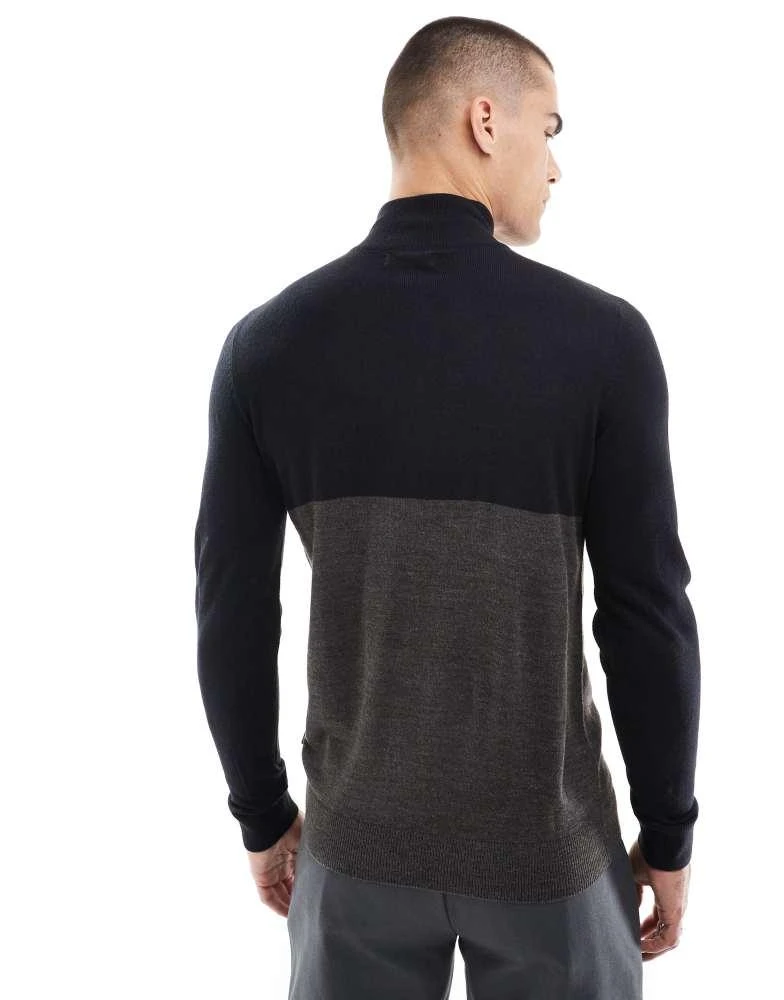 French Connection Mens French Connection roll neck half zip jumper in contrast navy in grey 2