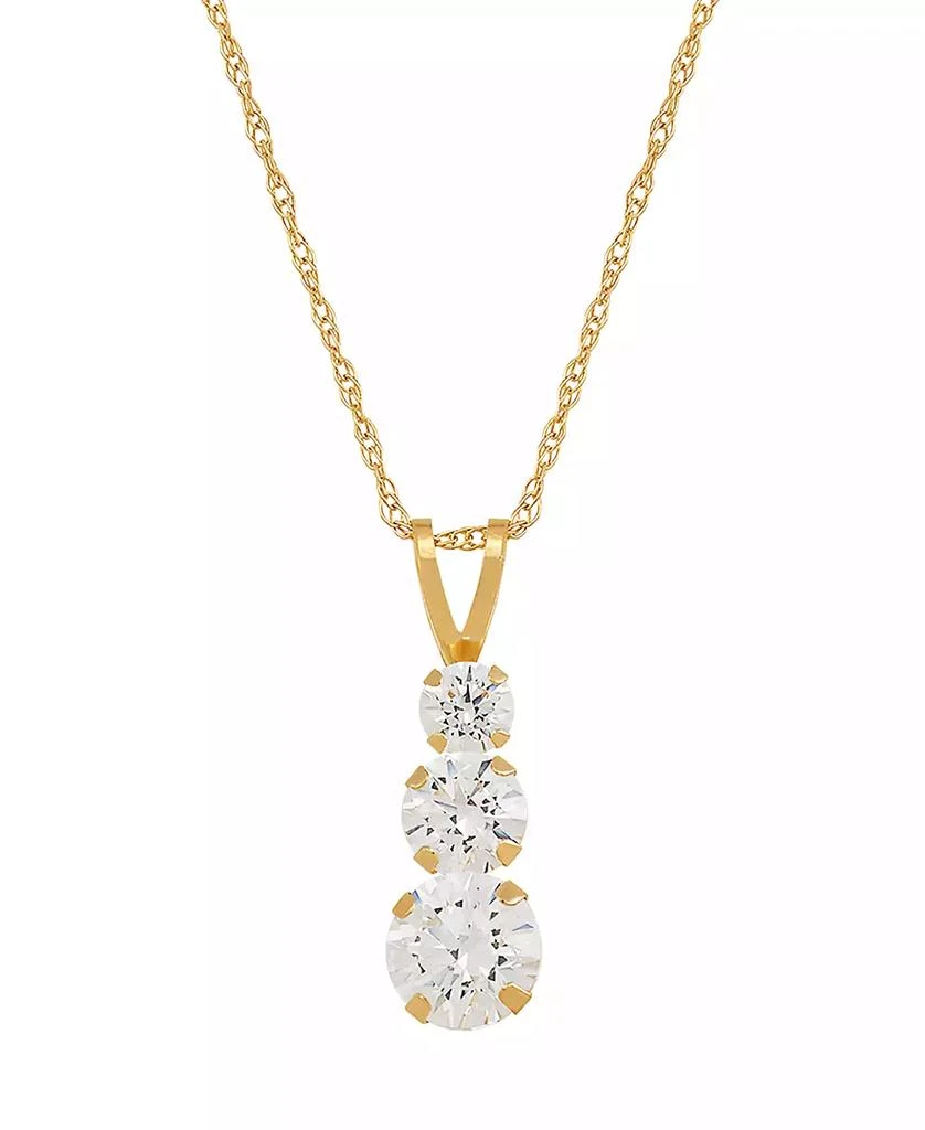Macy
s Cubic Zirconia Three Stone Pendant Necklace in 14k Yellow Gold 1