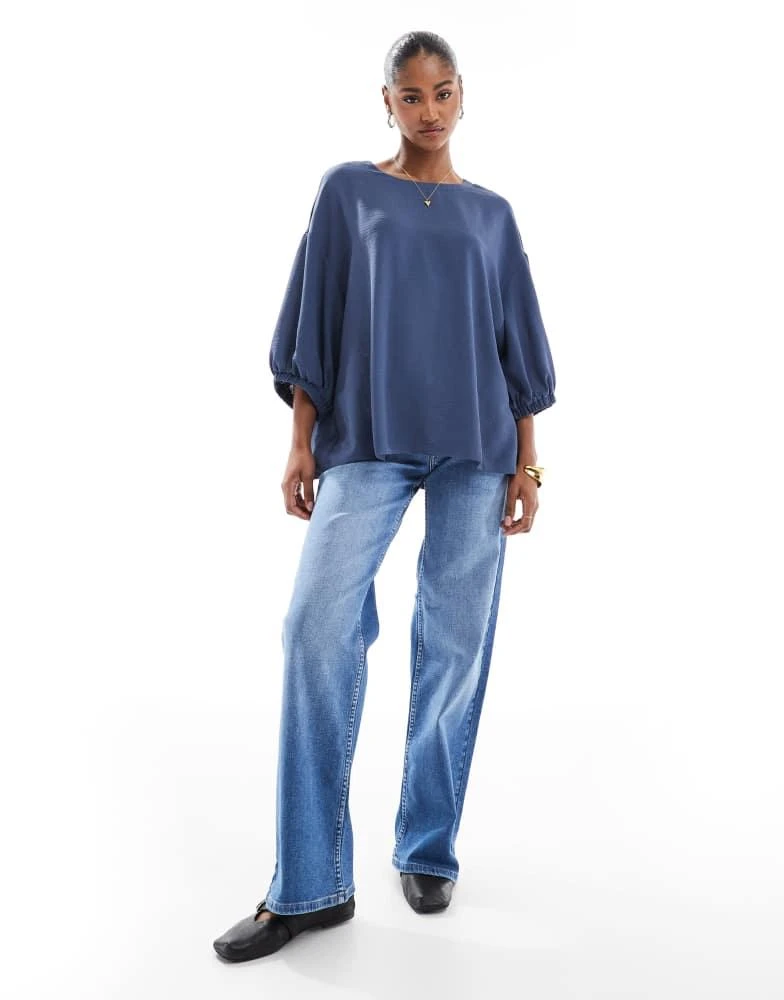 ASOS AASOS DESIGN oversized puff sleeve detail top in blue 2