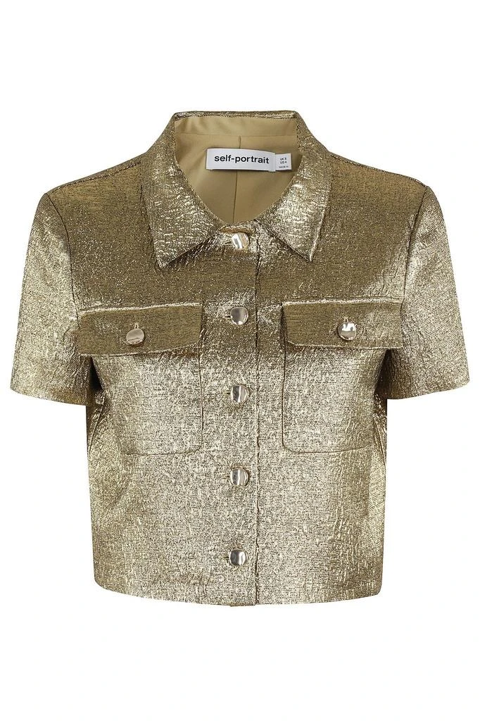 Self-Portrait Self-Portrait Metallic Jacquard Cropped Shirt 1