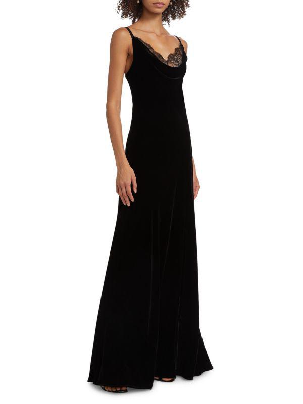 L'Agence Venice Velvet-Lace Cowlneck Gown