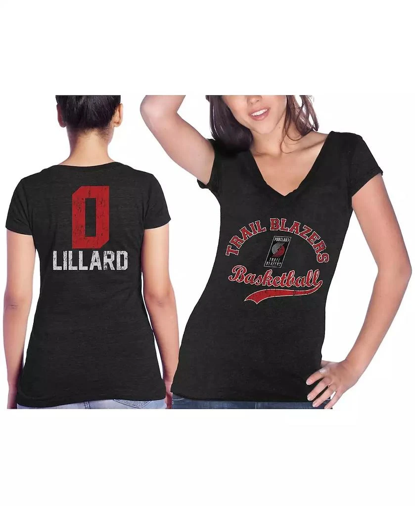 Majestic Women's Threads Damian Lillard Black Portland Trail Blazers Name & Number Tri-Blend V-Neck T-shirt 1