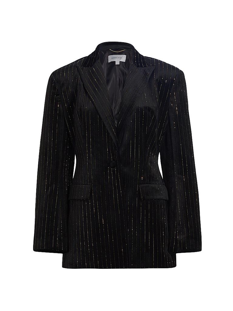 Ronny Kobo Madera Crystal-Embellished Pinstriped Velvet Blazer