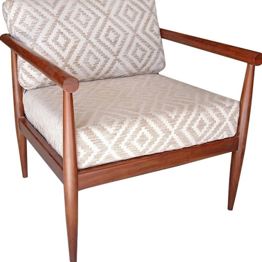 Hivvago 28" Beige And Brown Fabric Geometric Arm Chair 4