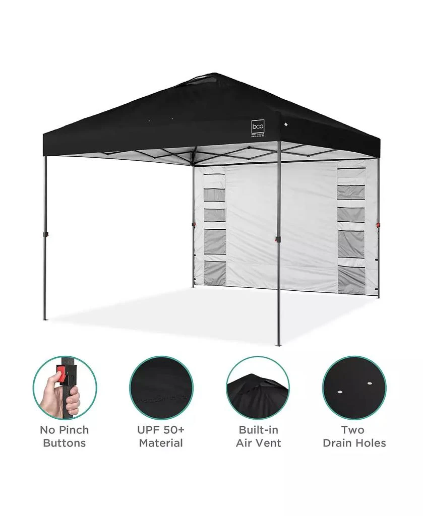 Best Choice Products 10x10ft Easy Setup Pop Up Canopy, Portable Tent w/ Side Wall, 1-Button Push, Case 5