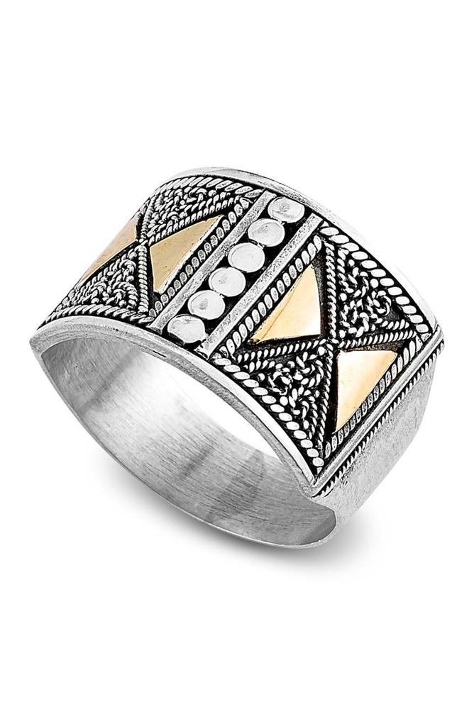 SAMUEL B. Sterling Silver & 18K Yellow Gold Balinese Filigree Design Band Ring