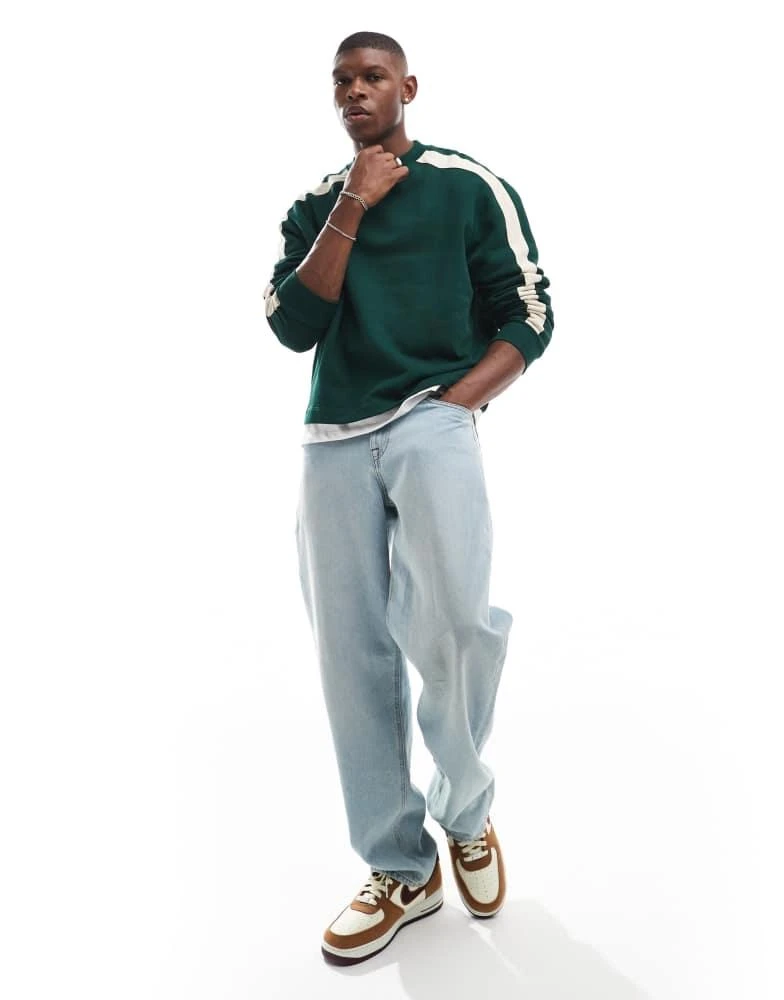 ASOS ASOS DESIGN boxy oversized sweatshirt with contrast side tape in dark green 4