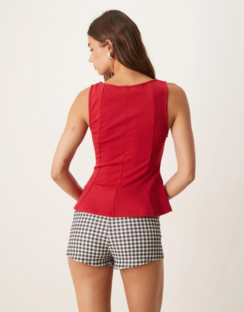 Mango Mango structured peplum sleeveless top in cherry red 4