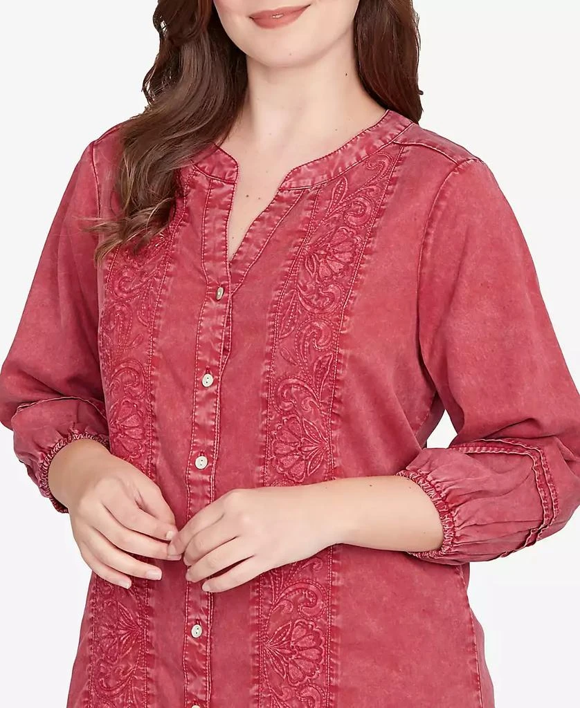 Ruby Rd. Petite Artisan Embroidered Button Front Top 2