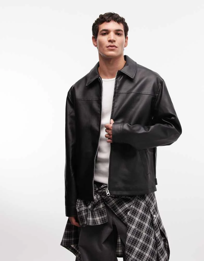 ASOS ASOS DESIGN faux leather harrington jacket in black