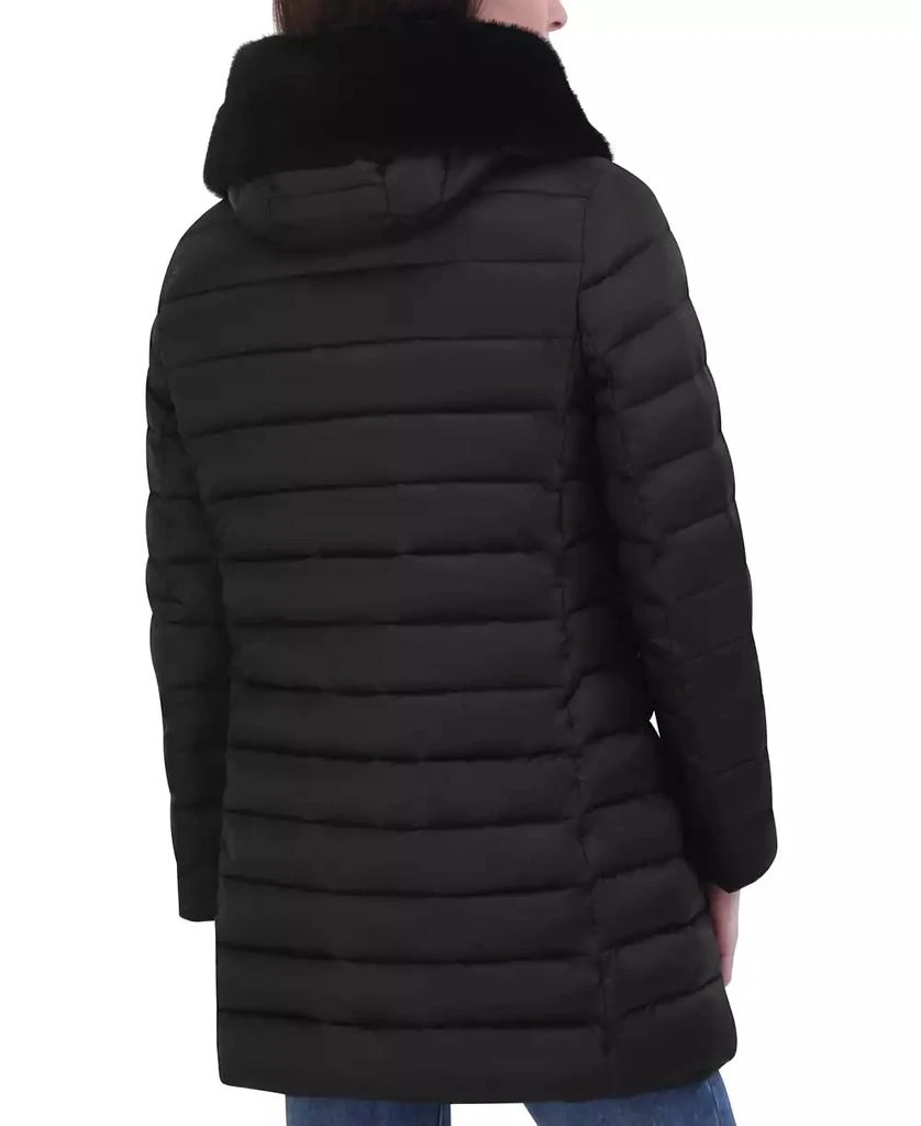 Tahari Women's Faux-Fur-Trim Hooded Packable Shine Puffer Coat 2