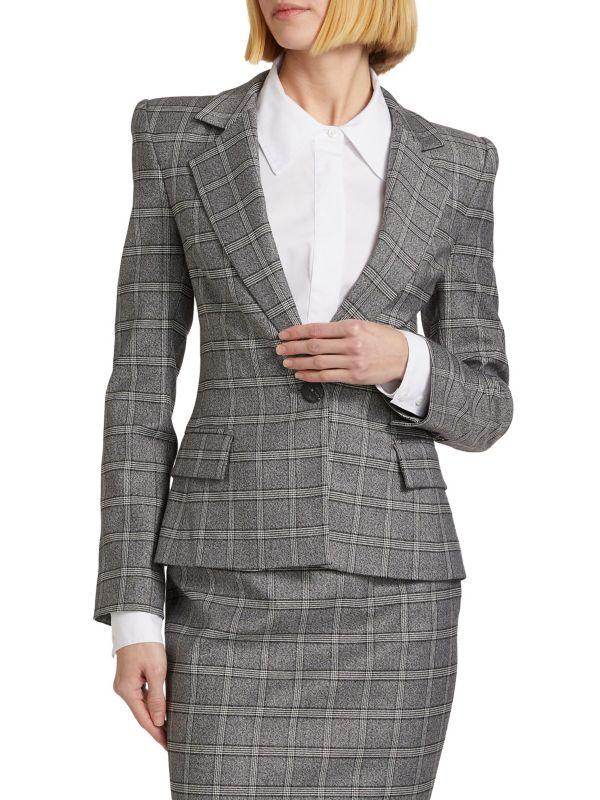 Sergio Hudson Wool-Blend Windowpane Plaid Blazer