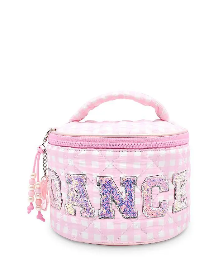 OMG! Accessories Girls' Dance Checkered Quilted Round Train Case With Bow Charm - Ages 6-14