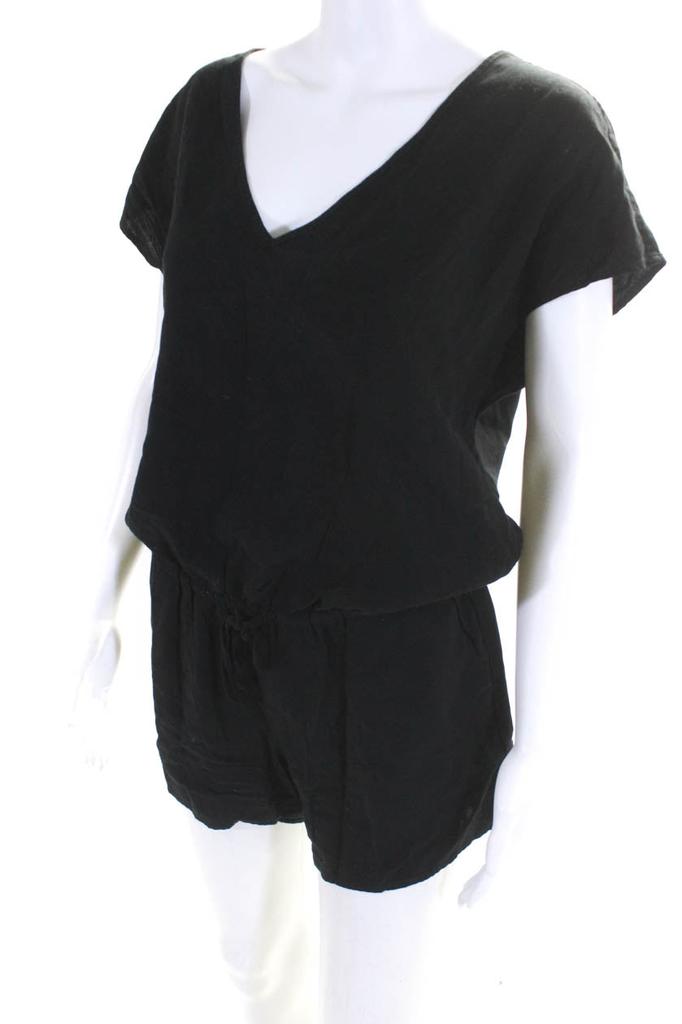 J. Crew J Crew Women's Short Sleeve Tie Waist V Neck Romper Black