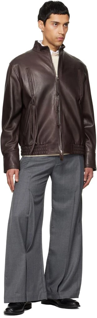 NULLUS Brown Braided Detail Leather Jacket 4